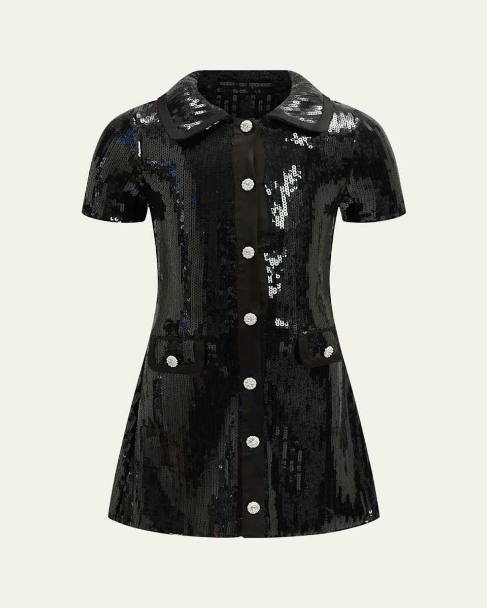 Girl's Noah Sequin Button-Front Mini Dress, Size 4-1